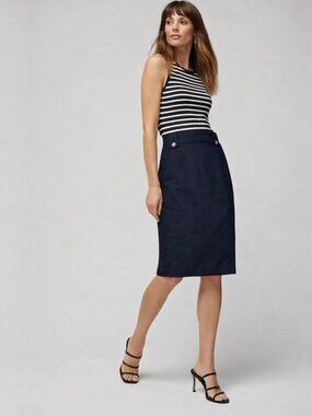 NWT White House Black Market Pull on Pencil Skirt w Snap Detail Black 8